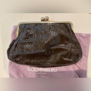Vintage Y2K Gray Patent Leather Clutch GoldenBleu Mercedes Snap Closure EUC
